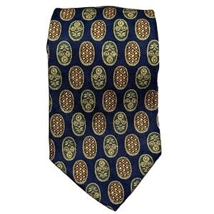 Geoffrey Beene Tie Navy Blue Burgundy Gold Green 100% Silk Necktie Made USA 58x4